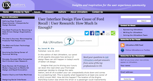 User Interface Design Flaw Cause of Ford Recall User Research How Much is Enough